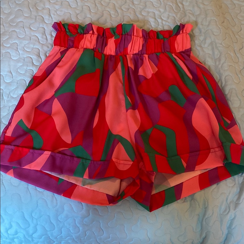 High Waist Red and Pink Tulle Shorts
